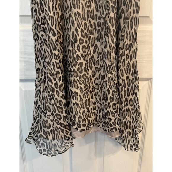 Theory Silk Slip Dress Sz 4 Asymmetrical Waist Maxi Leopard Crinkle Boho Gypsy - Picture 4 of 13